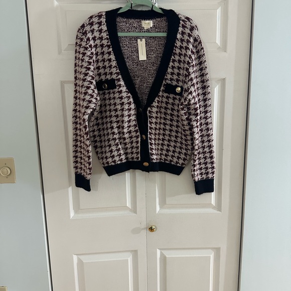 Anthro Maeve Houndstooth Cardigan with Gold buttons - Picture 2 of 6